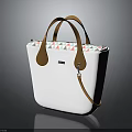 Stylish White Tote Bag with Brown Leather Handles Colorful Triangular Pattern Lining and Leather Charm