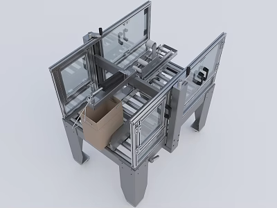 Industrial Equipment With Automated Conveyor System And Transparent Safety Guards For Cardboard Box Handling 3d model