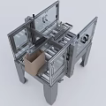 Industrial Equipment With Automated Conveyor System And Transparent Safety Guards For Cardboard Box Handling