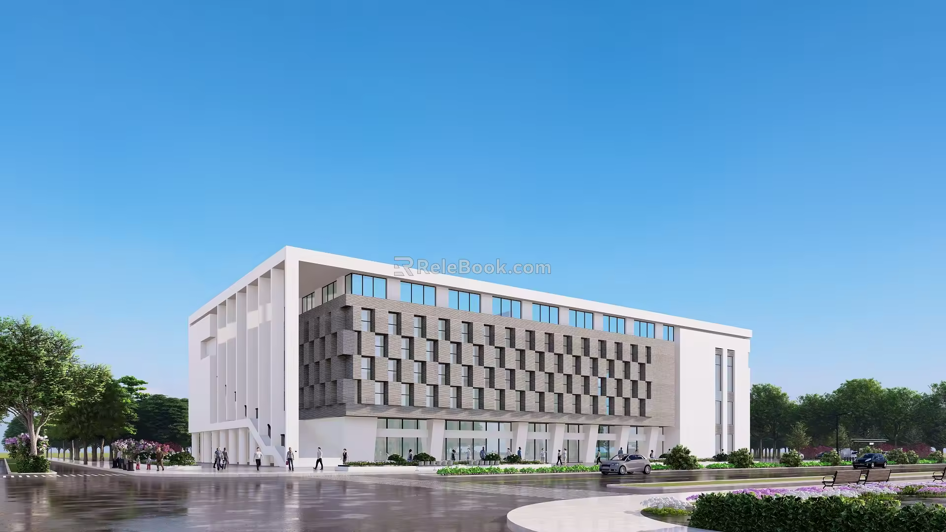 Modern style office building administrative complex building 3d model