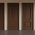 Dark Brown Wooden Swing Doors With Carved Panels And Glass Inserts For Home Interior