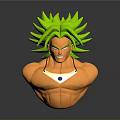 Powerful Game Movie Character With Green Spiky Hair Orange Skin And Blue Gem Necklace