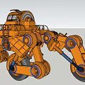 Orange Sci Fi Mechanical Vehicle With Multiple Wheels Intricate Design And Small Cockpit