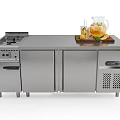 Stainless Steel Functional Table with Control Panel Storage Cabinets Beverage Jug and Lemon Slices