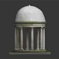Classical Architectural Model With White Dome And Stone Columns On Square Base With Grass