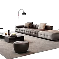 Modern Living Room Interior With Leather Sofa Black Coffee Table Ottoman And Floor Lamp