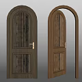 Solid Wood Hinged Doors with Arched Top and Dark Wood Grain Closed and Open Design