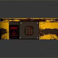 Industrial Commercial Equipment With Yellow Worn Exterior Brown Control Panel Red Buttons And Warning Sign