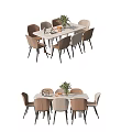 Modern Dining Table Set Featuring Rectangular Round Tables Chairs Decorative Vase And Tableware 3d model