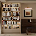 Cozy Study Room Interior With Built in Bookshelves Numerous Books Wooden Piano And Framed Artwork
