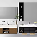 Modern Bathroom Vanity With Double Sink Marble Countertop Mirror And Storage 3d model