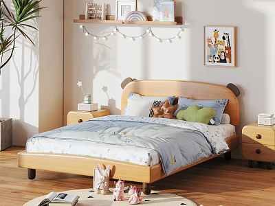 Cute Cartoon Ear Design Solid Wood Kids Bed For Cozy Bright Children Bedroom Space 3d model