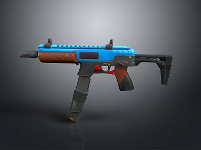 Blue Brown And Black Modern Submachine Gun Design With Rail Grip Barrel And Stock 3d model