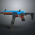 Blue Brown And Black Modern Submachine Gun Design With Rail Grip Barrel And Stock