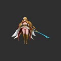 Elegant Game and Movie Character With Long Blonde Hair White Red Outfit And Blue Sword
