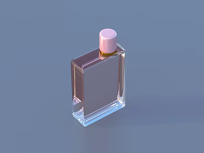 Transparent Square Perfume Bottle With Pink Cap And Clear Glass Design 3d model