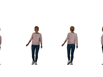 Full Length Woman in Pink Top Blue Jeans and White Shoes Standing in Different Angles 3d model