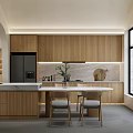 Modern Restaurant Kitchen With Large Windows Wooden Cabinets Marble Countertops And Central Island