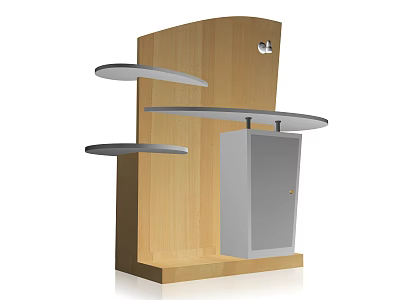 Wooden Curved Display Shelf With Three Circular Shelves Gray Cabinet Solid Base And Functional Design 3d model