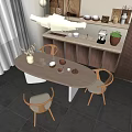 Elegant Restaurant Interior With Wooden Decor Chandelier Round Dining Table And Chairs