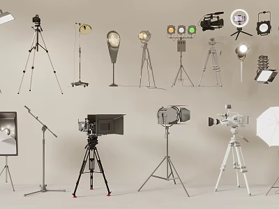Professional Photography And Video Equipment Collection Featuring Studio Lights Tripods Cameras Microphones And Reflectors 3d model