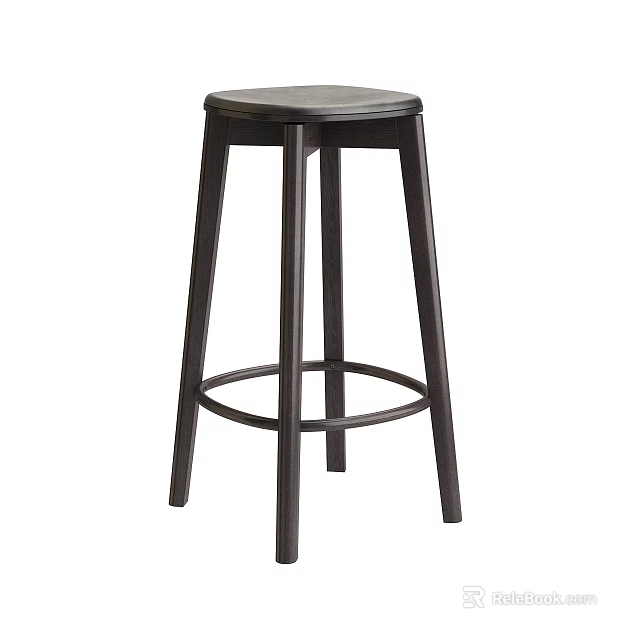 Stylish Dark Brown Wooden Bar Stool With Minimalist Design And Circular Footrest 3d model 