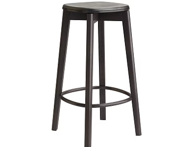 Stylish Dark Brown Wooden Bar Stool With Minimalist Design And Circular Footrest 3d model