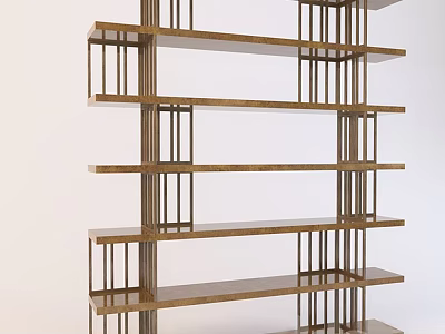 Modern Wooden Shelving Unit With Metal Frame And Multiple Storage Display Tiers 3d model