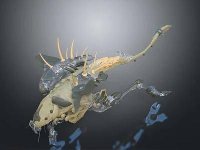 Fantasy Character Design Featuring Mechanical Aquatic Creature With Spikes And Transparent Sections 3d model