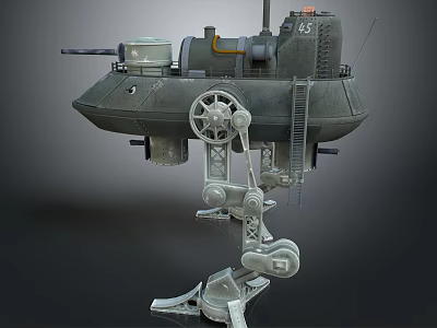 Detailed Military Mechanical Structure With Turret Wheels Ladder And Mechanical Legs 3d model