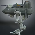 Detailed Military Mechanical Structure With Turret Wheels Ladder And Mechanical Legs