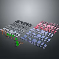 Various Colored Wood and Stone Models with Gray Pink Blue Blocks and Small Green Plants