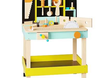 Kids Wooden Workbench with Play Tools Colorful Design and Storage Shelf 3d model
