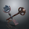 Vintage Decorative Keys With Ornate Handles Crossed On Dark Surface