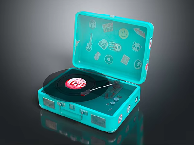Turquoise Portable Vinyl Player with Headphone Icons and LOOP Logo Speaker 3d model