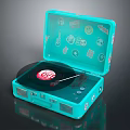 Turquoise Portable Vinyl Player with Headphone Icons and LOOP Logo Speaker