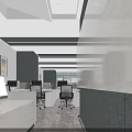 Modern Office Reception Desk With White Counter Gray Textured Wall And Computer 3d model