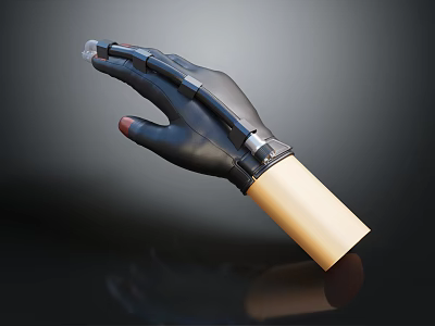 Sleek Black Mechanical Prosthetic Hand With Golden Forearm And Advanced Technological Design 3d model