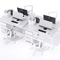 Modern Office Workstations With Computer Monitors Keyboards White Chairs And Drawers 3d model
