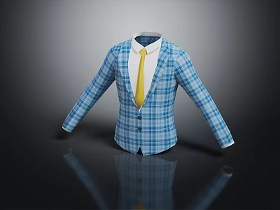 Blue Plaid Blazer With White Shirt And Yellow Tie Stylish Formal Wear 3d model