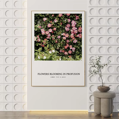 Botanical Painting with Pink Flowers Blooming in Profusion as Decorative Wall Art in Modern Room 3d model