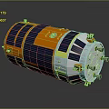Advanced Cylindrical Space Module With Blue Solar Panels Orange Sections And Metallic Structure