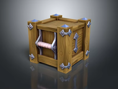 Sturdy Wooden Crate With Metal Fittings Reinforced Corners And Wood Grain Texture 3d model