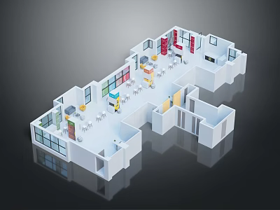 Modern Office Space Interior Design With Multiple Functional Zones Colorful Sections And Tables Chairs 3d model