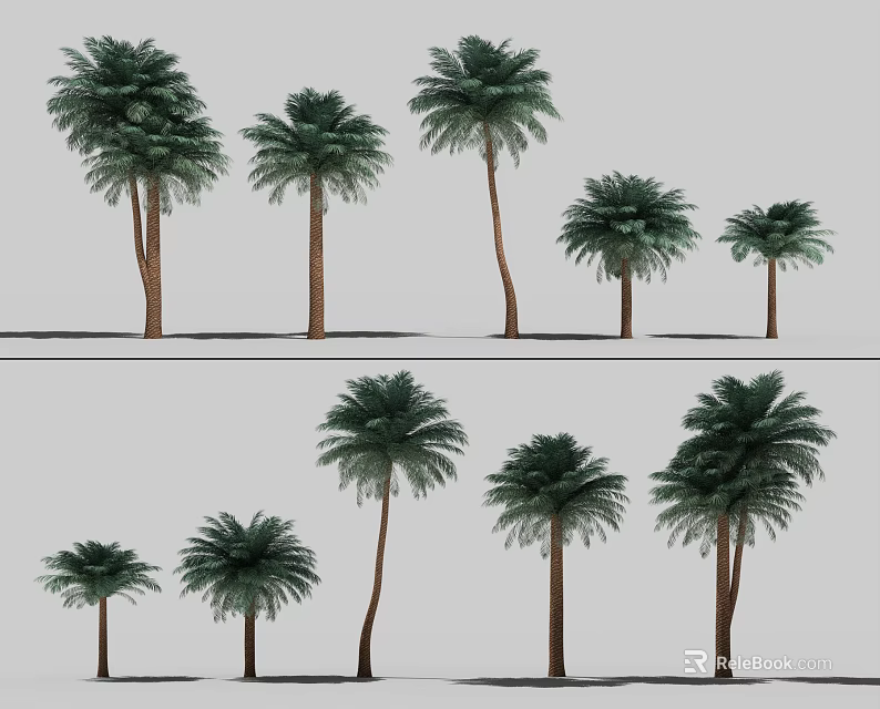 Various Palm Trees in Different Heights With Lush Green Foliage 3d model
