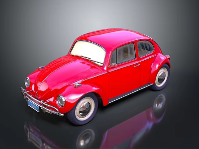 Red Classic Volkswagen Beetle Car with Shiny Exterior and Vintage Design 3d model