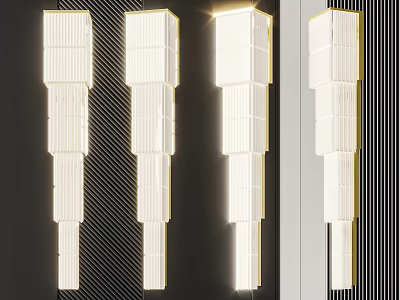 Modern White Chandeliers with Layered Cubic Structure and Illuminated Design Displayed in Multiple Angles 3d model