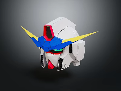 Character Robot Head Design With White Body Blue Red Details Green Eye And Yellow Horns 3d model