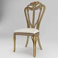 Elegant Wooden Dining Chair With Carved Backrest Gold Legs And Striped Cushion