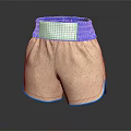 Beige Boxing Shorts With Blue Waistband White Label And Reflective Surface Design